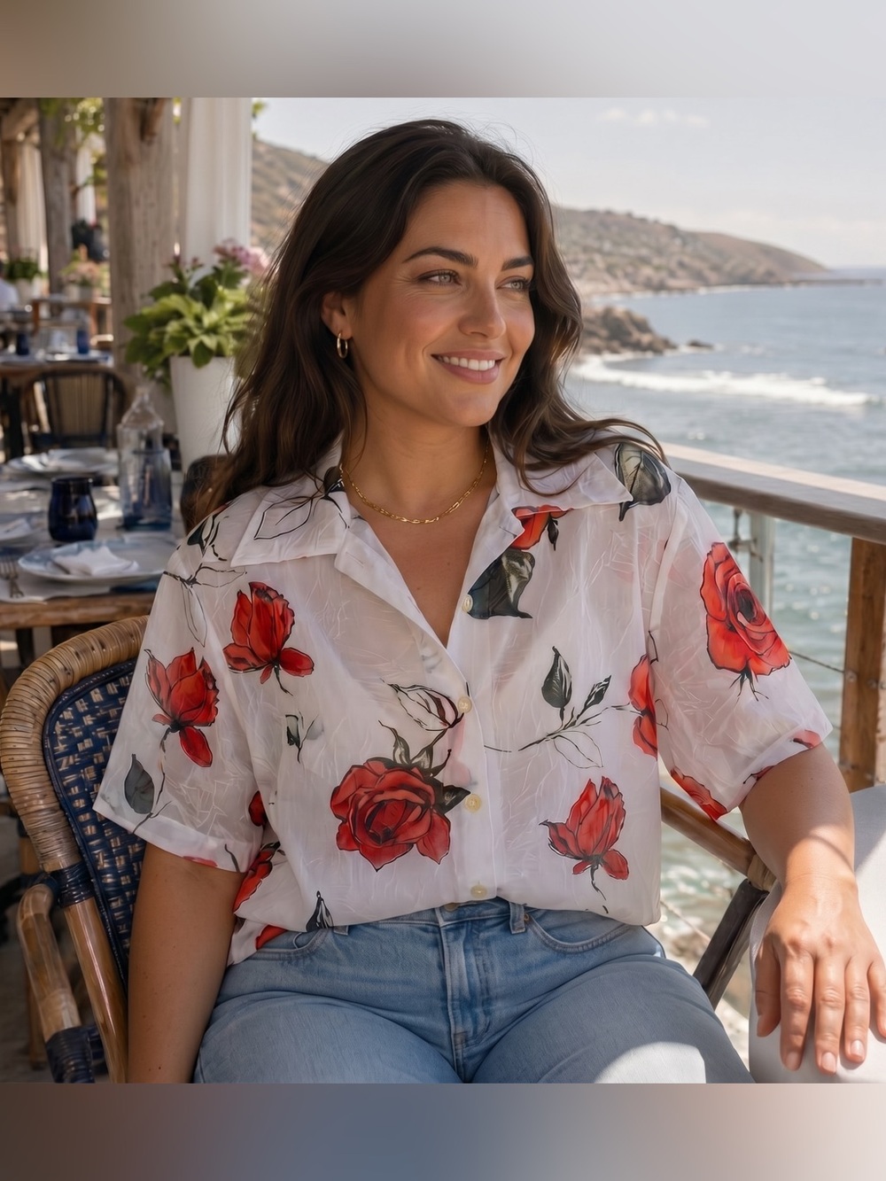 VINTAGE DRESSBARN Sheer Floral Rose Top
